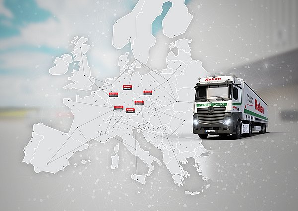 Eurohub Raben Transport International Map of Europe with the 6 Eurohub depots